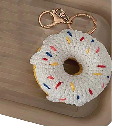 Blanco Kits de tejer diy llavero donut para principiantes, incluyendo gancho de crochet, marcador de punto, hilo, instrucción, blanco, 15 cm
