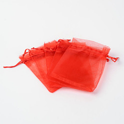 Red Organza Gift Bags with Drawstring, Jewelry Pouches, Wedding Party Christmas Favor Gift Bags, Red, 23x17cm