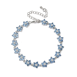 Васильковый Браслеты-цветы с кубическим цирконием, украшения из латуни для женщин, Реальная платина, васильковый, 6-3/4 дюйм (17.2 см)