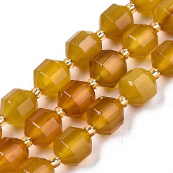 Goldenrod Natural Agate Beads Strands, Faceted, with Seed Beads, Dyed, Round, Goldenrod, 10.5x9.5mm, Hole: 1.2mm, about 31~32pcs/strand, 14.96 inch(38cm)