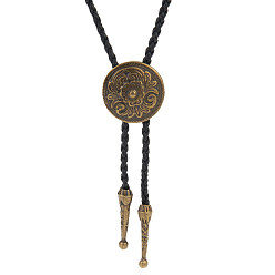 Round Antique Bronze Alloy Pendants Lariat Necklaces, Bolo Tie, Round, 39.37 inch(100cm)