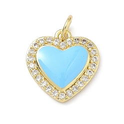 Темно-Голубой Латунные микропаве прозрачные подвески с фианитом, с эмалью, долговечный, стойки покрытие, без свинца и без кадмия, сердце прелести, реальный 18 k позолоченный, глубокое синее небо, 14.5x14x3.5 мм, отверстие : 3 мм