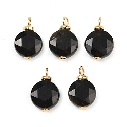 Золотой Обсидиан Подвески из натурального золотистого обсидиана с огранкой шестигранной формы, с латунной, реальный 18 k позолоченный, без кадмия и без свинца, стойки покрытие, долговечный, 16x10x6 мм, отверстие : 2.5 мм