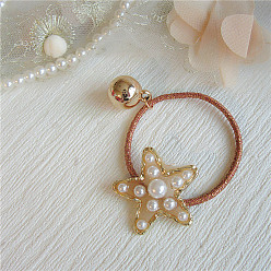 Pentagram Champagne Vintage Gold Pearl Pendant with Five-pointed Star Heart-shaped Pearl Hair Rope