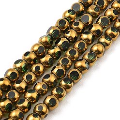 Dark Green Faceted Electroplate Glass Beads Strands, Golden Plated, Round, Dark Green, 4mm, Hole: 0.9mm, about 68~70pcs/strand, 10.04''~10.24''(25.5~26cm)