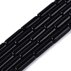 Black Opaque Solid Color Glass Beads Strands, Bugle, Black, 12.5~13x4~4.5mm, Hole: 0.6~0.9mm, about 28~29pcs/strand, 14.57~15.16 inch(37~38.5cm)