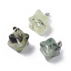 Prehnite Natural Prehnite Pendants, Merkaba Star Charms, with Stainless Steel Color Plated 201 Stainless Steel Findings, 18~20x14~15x14~15mm, Hole: 8x3mm