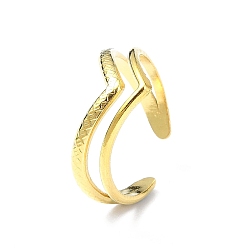 Real 18K Gold Plated Ion Plating(IP) 304 Stainless Steel Heart Open Cuff Ring, Double Lines Finger Ring, Real 18K Gold Plated, US Size 8 1/2(18.5mm)