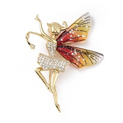 Gold Resin Fairy Lapel Pin with Clear Cubic Zirconia, Real 18K Gold Plated Brass Badge with Loop for Jewelry Pendant, Cadmium Free & Lead Free, Gold, 38x53x6.5mm