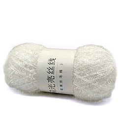 White Polyester Glass Silk Pastel Scrubby Yarns, Hand-knitted Korean Shiny Dishcloth Yarns, Doll Purse DIY Craft Yarn, White, 1mm, about 109.36 Yards(100m)/Skein
