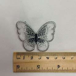 Slate Gray Computerized Metallic Thread Embroidery Organza Sew on Clothing Patches, Butterfly, Slate Gray, 40x50mm