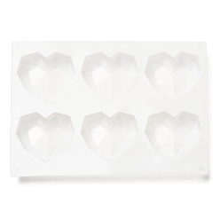 Floral White Food Grade Silicone Heart-shaped Molds Trays, with 6 Cavities, Reusable Bakeware Maker, for Fondant Baking Chocolate Candy Making, Floral White, 220x169x19mm
