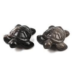 Silver Sheen Obsidian Фигурка морской черепахи из натурального обсидиана с серебристым блеском, украшения для рабочего стола для домашнего офиса, микроландшафтный декор, 49x43x18.5 мм