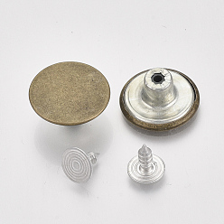 Antique Bronze Iron Button Pins for Jeans, Garment Accessories, Flat Round, Antique Bronze, 17x7.5mm, Hole: 1.8mm, Pin: 7.5x8mm, Knob: 2.5mm, 2pcs/set
