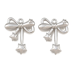 Platino Colgantes de la aleación, lazo con dijes de estrellas, chapado en rack, sin plomo y cadmio, Platino, 24.5x20x5 mm, agujero: 1.6 mm