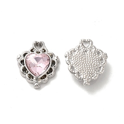 Misty Rose Alloy Pendant, with Glass, Platinum, Lead Free & Cadmium Free, Heart Charm, Misty Rose, 17x15x5mm, Hole: 1.5x2mm