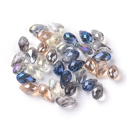 Mixed Color Eletroplated Glass Beads, Faceted, teardrop, Mixed Color, 13x8mm, Hole: 1mm