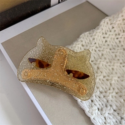 (932FM) Темно-синий аква-матовый с подкладкой Заколки для волос из ацетата кошачьих когтей, для девочек детей, темно-золотистые, 64x36 мм