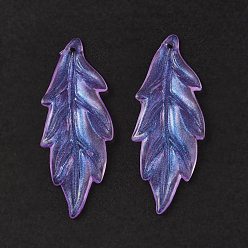 Lilac Transparent Acrylic Beads, Glitter Powder, Leaf, Lilac, 42.5x16x2.5mm, Hole: 1.2mm, about 540pcs/500g
