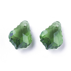 Green Faceted Glass Pendants, Leaf, Green, 16x11x6mm, Hole: 1.5mm