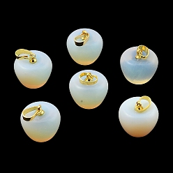 Opalite Opalite Teacher Apple Charms, with Golden Plated Brass Snap on Bails, 14.5x14mm, Hole: 6.5x4mm