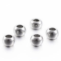 Stainless Steel Color 304 Stainless Steel Beads, Round, Stainless Steel Color, 2x1.2mm, Hole: 1mm