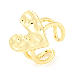 Real 18K Gold Plated Brass Heart Open Cuff Rings, Lead Free & Cadmium Free, Real 18K Gold Plated, US Size 8 1/2(18.5mm)