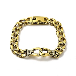 Antique Golden Men's Alloy Interlocking Knot Link Bracelet with Curb Chains, Punk Metal Jewelry, Antique Golden, 9-1/4 inch(23.5cm)