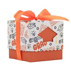 Orange Senior Year Square Paper Candy Storage Box with Ribbon, Candy Gift Bags Graduation Party Favors Bags, Orange, 6x6x6cm