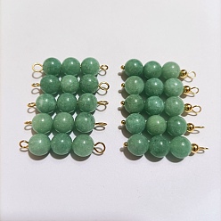 Myanmar Jade 10Pcs Triple Natural Myanmar Jade Round Beaded Connector Charms, with Golden 304 Stainless Steel Ball Head Pins & Iron Eye Pin & Brass Beads, 30.3~30.4x8mm, Hole: 2mm