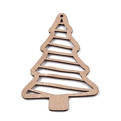 BurlyWood Hollow Cut Christmas Tree Imitation Leather Big Pendants, BurlyWood, 62x44x1.5mm, Hole: 1.8mm