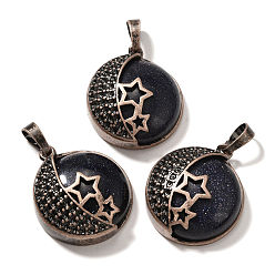 Синий Драгоценный Камень Синтетический синий авантюрин подвески, с латунной фурнитурой , плоско-круглые, 26.5x23x9 мм, отверстие : 8x5 мм