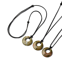 Унакит Кольцо натуральный унакит подвеска черный вощеный шнур регулируемые ожерелья, 14.96~29.53 дюйм (38~75 см)