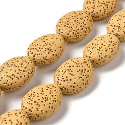 Goldenrod Natural Lava Rock Beads Strands, Dyed, Flat Oval, Goldenrod, 18~18.5x14x7mm, Hole: 1.2mm, about 21pcs/strand, 15.16''(38.5~39cm)