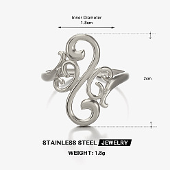 Нержавеющая Сталь Цвет 304 открытые кольца-манжеты из нержавеющей стали для женщин, цветок, цвет нержавеющей стали, 18 мм
