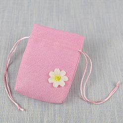 Pearl Pink Burlap Packing Pouches, Drawstring Bags with Flower, Pearl Pink, 14x10cm