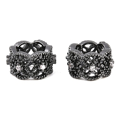 Черный Цвет Металла Бусины из прозрачного кубического циркония в форме цветка, латунь., бусины с большим отверстием, без кадмия и без свинца, стойки покрытие, долговечный, металлический черный , 11x6 мм, отверстие : 7 мм