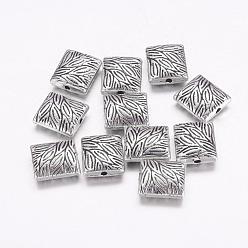 Antique Silver Tibetan Style Alloy Beads, Cadmium Free & Lead Free, Rectangle, Antique Silver, 10x9x4mm, Hole: 1mm