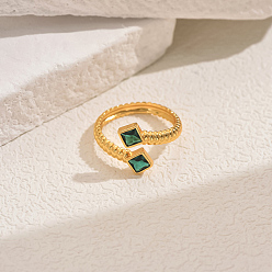 Rhombus Латунные кольца-манжеты с кубическим цирконием для женщин, золотые, ромб, внутренний диаметр: 16~19 мм