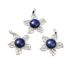 Lapis Lazuli Natural Lapis Lazuli Dyed Pendants, Flower Charms, with Rack Plating Platinum Tone Brass Findings, Cadmium Free & Lead Free, 38x37x7~7.5mm, Hole: 8x5mm