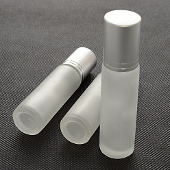 WhiteSmoke Frosted Glass Empty Roller Ball Bottle with Aluminum Lid, Column, WhiteSmoke, 2x8.4cm, Capacity: 10ml(0.34fl. oz)