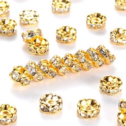 Golden Messing Kristall Strass Abstandsperlen, cadmiumfrei und bleifrei, Klasse A, Wellenschliff, Rondell, golden, 5x2.5 mm, Bohrung: 1 mm