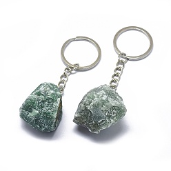 Green Aventurine Natural Green Aventurine Keychain, with Iron Chains and Alloy Key Rings, Nuggets, 89~97mm