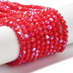 Red Opaque Glass Beads Strands, Faceted, Round, Red, 3mm, Hole: 0.8mm, about 167~170pcs/strand, 19.88~20.08''(50.5~51cm)