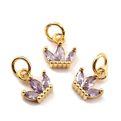 Фиолетовый Латунь прелести циркония кубической, реальный 18 k позолоченный, без кадмия и без свинца, корона, фиолетовые, 8x8x2.5 мм, отверстие : 3.8 мм