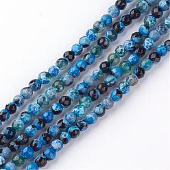 Dodger Blue Natural Fire Crackle Agate Bead Strands, Dyed, Faceted, Round, Dodger Blue, 4mm, Hole: 1mm, about 92pcs/strand, 14.7 inch