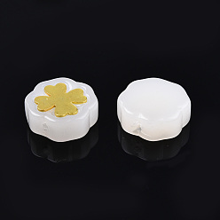 Ivoire Imitation perles de verre peintes à la bombe de jade, avec les accessoires en laiton plaqués or, fleur, blanc crème, 12x12x4.5mm, Trou: 1mm