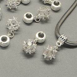 Cristal Encantos colgantes europeos de aleación, con diamantes de imitación, Grandes colgantes agujero, rondo, el color plateado de plata, cristal, 28 mm, agujero: 5 mm