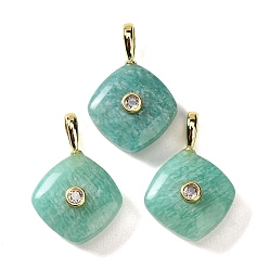 Amazonite Natural Amazonite Pendants, with Golden Brass Micro Pave Clear Cubic Zirconia Findings, Rhombus Charm, 30~30.5x20.5~21x9~10mm, Hole: 5.5~6x4mm