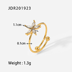 JDR201923 18K Gold Plated Stainless Steel Irregular Crystal Cubic Zirconia Ring - Open Design, Waterproof.